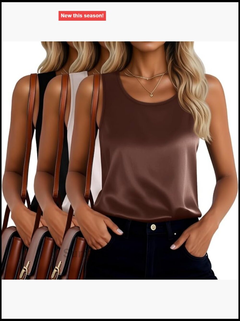 3 Pack Women's Lightweight Satin Tank Tops Scoop Neck Sleeveless